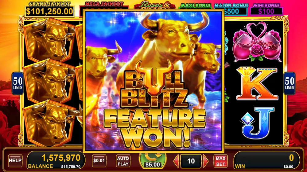 X-Tra Hit Feature symbol next to Gold Coins ready for payout in Bull Rush